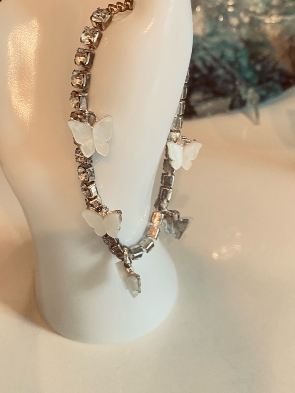 Sterling Butterfly Charm Rhinestone Bracelet